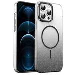 For iPhone 12 Pro Max Gold Diamond Glitter Gradient MagSafe Shockproof Phone Case(Black)