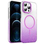 For iPhone 12 Pro Max Gold Diamond Glitter Gradient MagSafe Shockproof Phone Case(Purple)