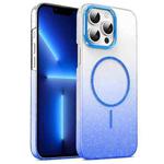 For iPhone 13 Pro Gold Diamond Glitter Gradient MagSafe Shockproof Phone Case(Blue)