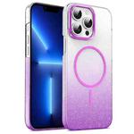 For iPhone 13 Pro Gold Diamond Glitter Gradient MagSafe Shockproof Phone Case(Purple)