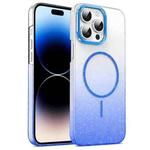 For iPhone 14 Pro Max Gold Diamond Glitter Gradient MagSafe Shockproof Phone Case(Blue)