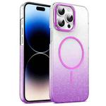 For iPhone 14 Pro Max Gold Diamond Glitter Gradient MagSafe Shockproof Phone Case(Purple)