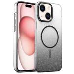 For iPhone 15 Plus Gold Diamond Glitter Gradient MagSafe Shockproof Phone Case(Black)