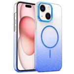 For iPhone 15 Plus Gold Diamond Glitter Gradient MagSafe Shockproof Phone Case(Blue)