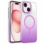 For iPhone 15 Plus Gold Diamond Glitter Gradient MagSafe Shockproof Phone Case(Purple)