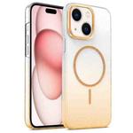 For iPhone 15 Plus Gold Diamond Glitter Gradient MagSafe Shockproof Phone Case(Gold)