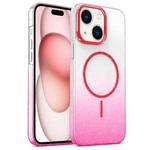 For iPhone 15 Plus Gold Diamond Glitter Gradient MagSafe Shockproof Phone Case(Red)