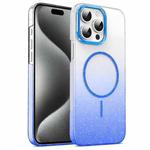 For iPhone 15 Pro Gold Diamond Glitter Gradient MagSafe Shockproof Phone Case(Blue)