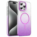 For iPhone 15 Pro Gold Diamond Glitter Gradient MagSafe Shockproof Phone Case(Purple)
