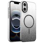 For iPhone 16e Gold Diamond Glitter Gradient MagSafe Shockproof Phone Case(Black)