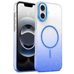 For iPhone 16e Gold Diamond Glitter Gradient MagSafe Shockproof Phone Case(Blue)