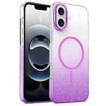For iPhone 16e Gold Diamond Glitter Gradient MagSafe Shockproof Phone Case(Purple)
