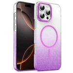 For iPhone 16 Pro Max Gold Diamond Glitter Gradient MagSafe Shockproof Phone Case(Purple)