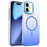 For iPhone 17 Gold Diamond Glitter Gradient MagSafe Shockproof Phone Case(Blue)