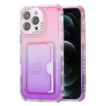 For iPhone 12 Pro Max Gradient 3-in-1 Card Bag TPU Shockproof Phone Case(Pink Purple)