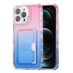 For iPhone 12 Pro Max Gradient 3-in-1 Card Bag TPU Shockproof Phone Case(Pink Blue)