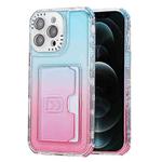 For iPhone 12 Pro Max Gradient 3-in-1 Card Bag TPU Shockproof Phone Case(Sky Blue Pink)