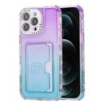 For iPhone 12 Pro Max Gradient 3-in-1 Card Bag TPU Shockproof Phone Case(Purple Sky Blue)