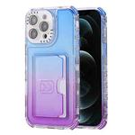 For iPhone 12 Pro Max Gradient 3-in-1 Card Bag TPU Shockproof Phone Case(Blue Purple)