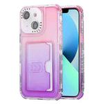 For iPhone 13 Gradient 3-in-1 Card Bag TPU Shockproof Phone Case(Pink Purple)