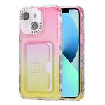 For iPhone 13 Gradient 3-in-1 Card Bag TPU Shockproof Phone Case(Pink Yellow)