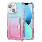 For iPhone 13 Gradient 3-in-1 Card Bag TPU Shockproof Phone Case(Sky Blue Pink)