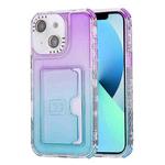 For iPhone 13 Gradient 3-in-1 Card Bag TPU Shockproof Phone Case(Purple Sky Blue)