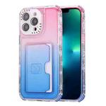 For iPhone 13 Pro Max Gradient 3-in-1 Card Bag TPU Shockproof Phone Case(Pink Blue)