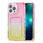 For iPhone 13 Pro Max Gradient 3-in-1 Card Bag TPU Shockproof Phone Case(Pink Yellow)