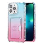 For iPhone 13 Pro Max Gradient 3-in-1 Card Bag TPU Shockproof Phone Case(Sky Blue Pink)