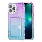 For iPhone 13 Pro Max Gradient 3-in-1 Card Bag TPU Shockproof Phone Case(Purple Sky Blue)