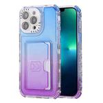For iPhone 13 Pro Max Gradient 3-in-1 Card Bag TPU Shockproof Phone Case(Blue Purple)