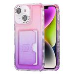 For iPhone 14 Gradient 3-in-1 Card Bag TPU Shockproof Phone Case(Pink Purple)