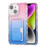 For iPhone 14 Gradient 3-in-1 Card Bag TPU Shockproof Phone Case(Pink Blue)