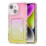 For iPhone 14 Gradient 3-in-1 Card Bag TPU Shockproof Phone Case(Pink Yellow)