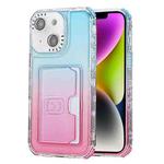 For iPhone 14 Gradient 3-in-1 Card Bag TPU Shockproof Phone Case(Sky Blue Pink)