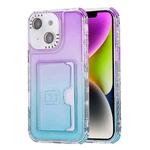 For iPhone 14 Gradient 3-in-1 Card Bag TPU Shockproof Phone Case(Purple Sky Blue)