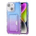 For iPhone 14 Gradient 3-in-1 Card Bag TPU Shockproof Phone Case(Blue Purple)