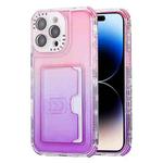 For iPhone 14 Pro Max Gradient 3-in-1 Card Bag TPU Shockproof Phone Case(Pink Purple)