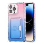 For iPhone 14 Pro Max Gradient 3-in-1 Card Bag TPU Shockproof Phone Case(Pink Blue)