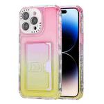For iPhone 14 Pro Max Gradient 3-in-1 Card Bag TPU Shockproof Phone Case(Pink Yellow)