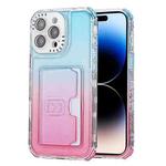 For iPhone 14 Pro Max Gradient 3-in-1 Card Bag TPU Shockproof Phone Case(Sky Blue Pink)