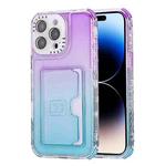 For iPhone 14 Pro Max Gradient 3-in-1 Card Bag TPU Shockproof Phone Case(Purple Sky Blue)