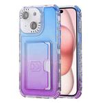 For iPhone 15 Gradient 3-in-1 Card Bag TPU Shockproof Phone Case(Blue Purple)