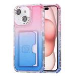 For iPhone 15 Plus Gradient 3-in-1 Card Bag TPU Shockproof Phone Case(Pink Blue)