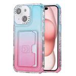 For iPhone 15 Plus Gradient 3-in-1 Card Bag TPU Shockproof Phone Case(Sky Blue Pink)