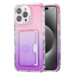 For  iPhone 15 Pro Max Gradient 3-in-1 Card Bag TPU Shockproof Phone Case(Pink Purple)