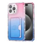 For  iPhone 15 Pro Max Gradient 3-in-1 Card Bag TPU Shockproof Phone Case(Pink Blue)