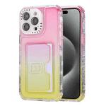 For  iPhone 15 Pro Max Gradient 3-in-1 Card Bag TPU Shockproof Phone Case(Pink Yellow)