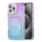 For  iPhone 15 Pro Max Gradient 3-in-1 Card Bag TPU Shockproof Phone Case(Purple Sky Blue)